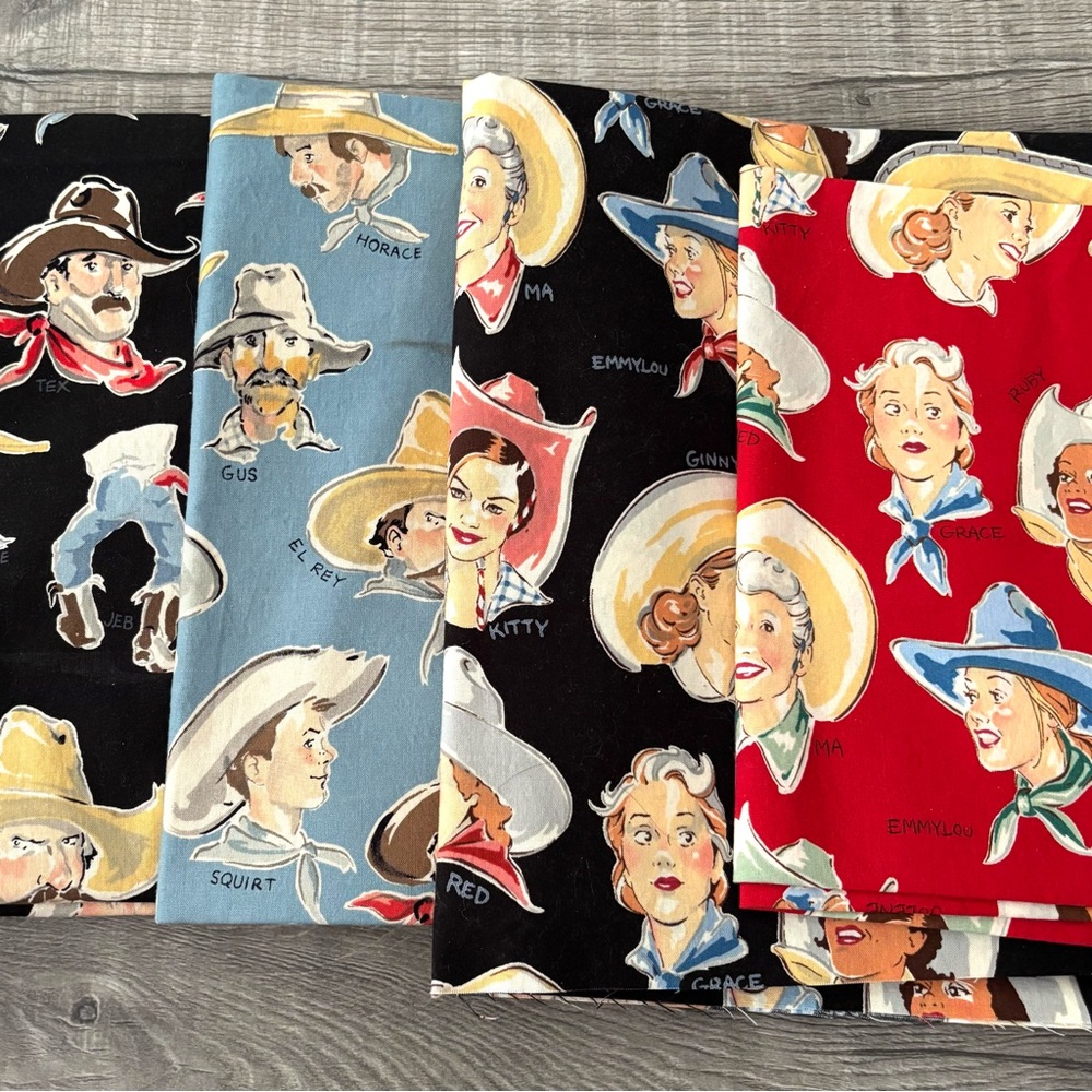 Alexander Henry Vintage Buckaroos RED or BLACK Fabric by the yard